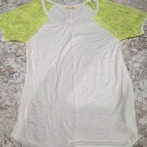 Women's White and Neon Lace Sleeve Top